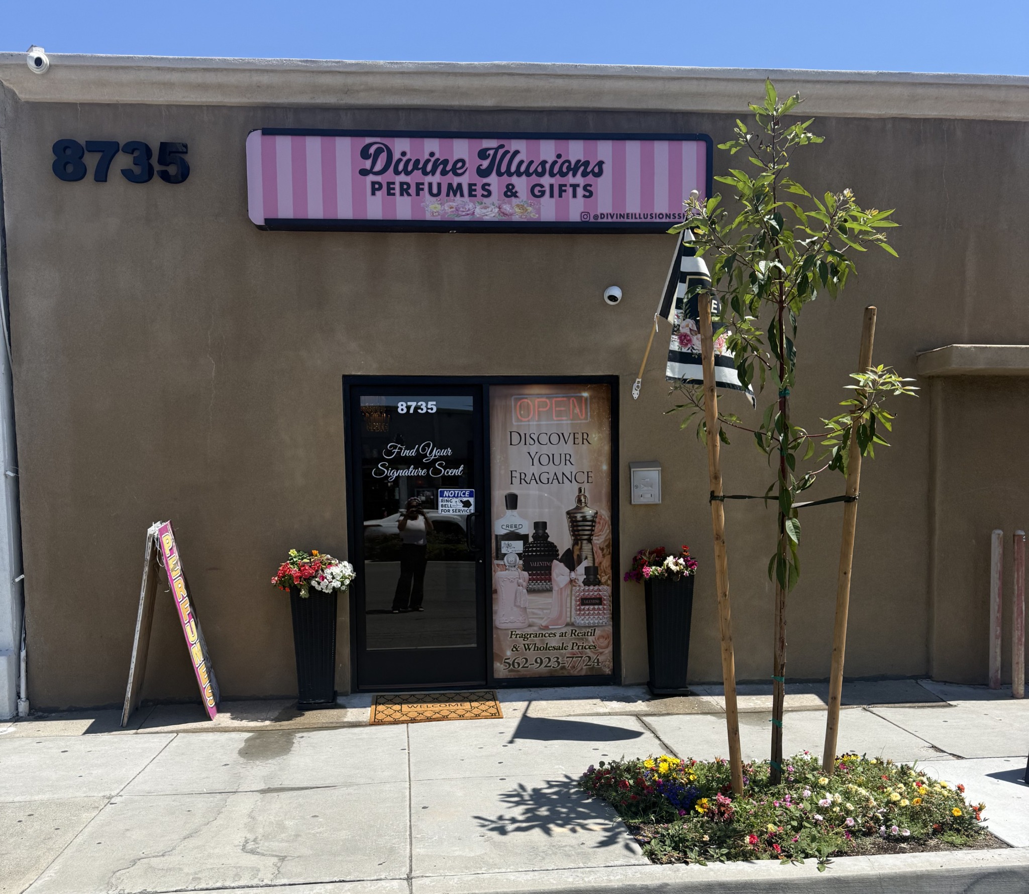 Divine Illusions perfume and gift boutique storefront at 8735 Firestone Boulevard in Downey